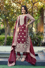 Thumbnail for Prazu Fashion Dark Maroon Jimmy Silk Sequin Embroidered Salwar Suit - Distacart