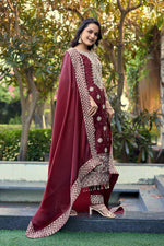 Thumbnail for Prazu Fashion Dark Maroon Jimmy Silk Sequin Embroidered Salwar Suit - Distacart