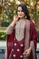 Thumbnail for Prazu Fashion Dark Maroon Jimmy Silk Sequin Embroidered Salwar Suit - Distacart