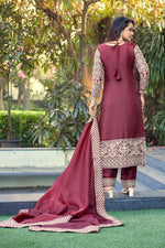 Thumbnail for Prazu Fashion Dark Maroon Jimmy Silk Sequin Embroidered Salwar Suit - Distacart