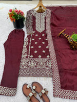 Thumbnail for Prazu Fashion Dark Maroon Jimmy Silk Sequin Embroidered Salwar Suit - Distacart