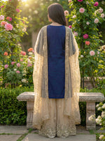 Thumbnail for Prazu Fashion Blue Jimmy Silk Embroidery Dori Sequence Palazzo Suit - Distacart