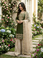 Thumbnail for Prazu Fashion Green Jimmy Silk Embroidery Dori Sequence Palazzo Suit - Distacart