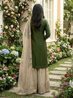 Thumbnail for Prazu Fashion Green Jimmy Silk Embroidery Dori Sequence Palazzo Suit - Distacart
