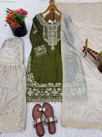 Thumbnail for Prazu Fashion Green Jimmy Silk Embroidery Dori Sequence Palazzo Suit - Distacart