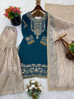 Thumbnail for Prazu Fashion Rama Jimmy Silk Embroidery Dori Sequence Palazzo Suit - Distacart