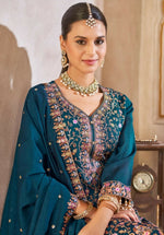 Thumbnail for Anaita Blue Vichitra Silk Readymade Suit with Embroidery & Lace Work - Distacart
