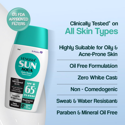 Venusia Sun Aqua Water Based Sunscreen SPF 65 For Oily & Acne Skin - Distacart