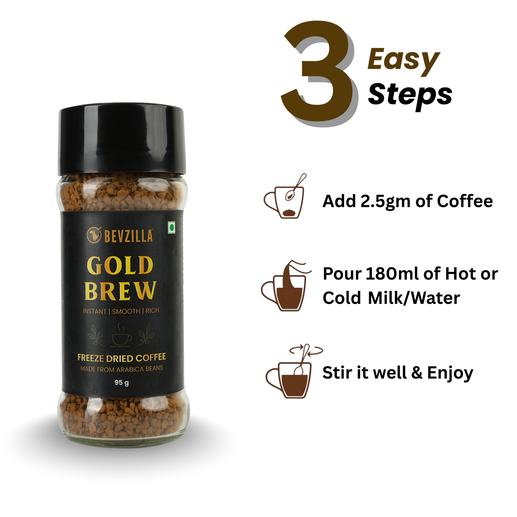 Bevzilla Gold Brew Instant Freeze Dried Coffee Powder