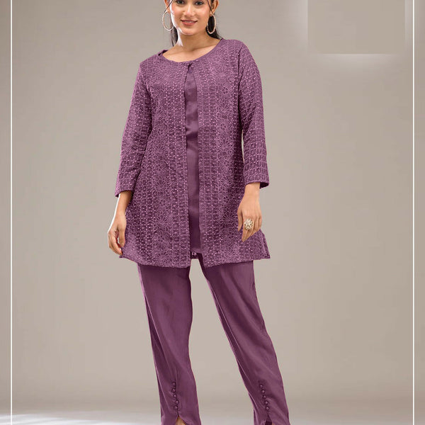 Teeya Creation Onion Color Faux Georgette Party Wear Designer Co Ord Set - Distacart