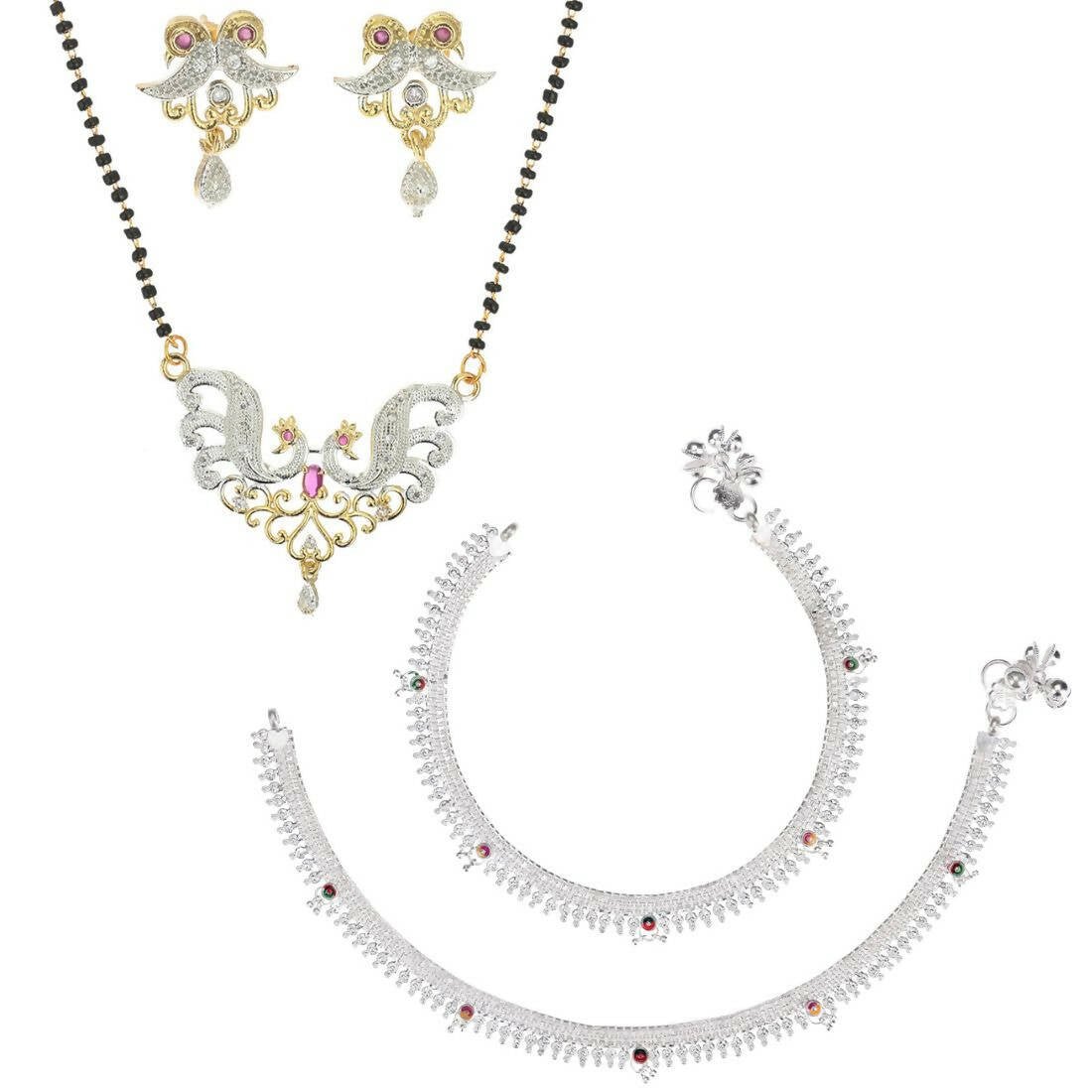 AanyaCentric Gold-plated Mangalsutra Pendant Earring Set & Silver Plated Anklet - Distacart