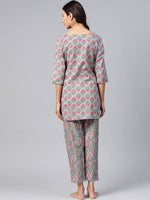 Thumbnail for Anubhutee Grey & Pink Pure Cotton Printed Night suit - Distacart