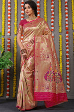 Thumbnail for Jyoti Fashion Women's Rani Pink Paithani Silk Zari Woven Saree with Blouse - Distacart