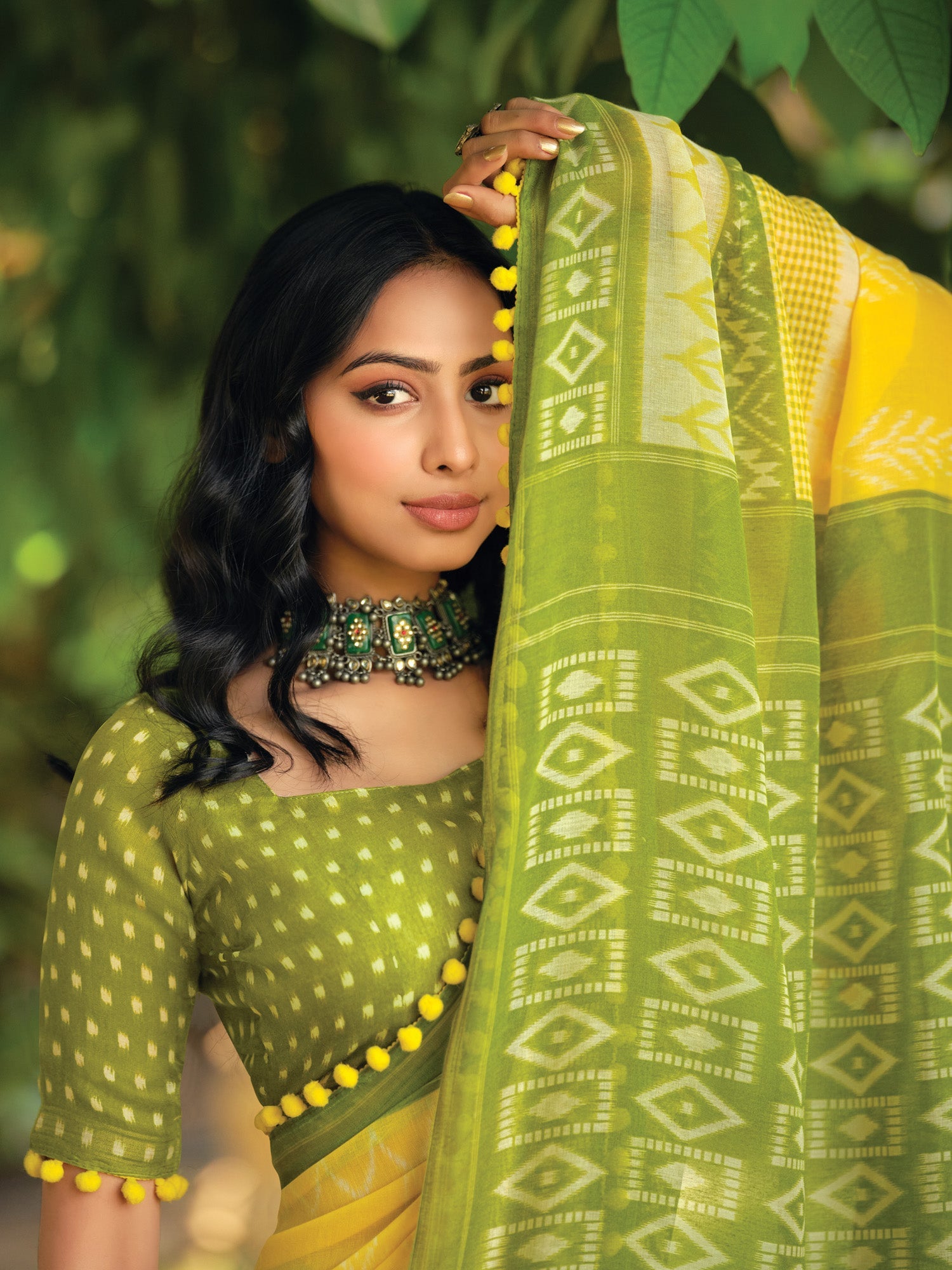 NOZ2TOZ Women's Cotton Blend Yellow Printed Designer Saree With Blouse Piece - Distacart