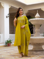 Thumbnail for Pramukh Fab Mustard Color Viscose Mango Silk Kurta Set - Distacart
