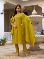 Thumbnail for Pramukh Fab Mustard Color Viscose Mango Silk Kurta Set - Distacart