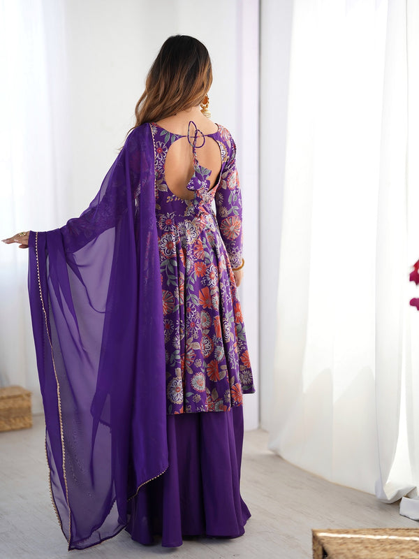 Evanik Purple Pure Romance Silk With Print Kediya With Palazzo Suit