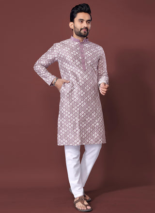 Prazu Fashion Onion Pink Silk Embroidered Thread Work Kurta