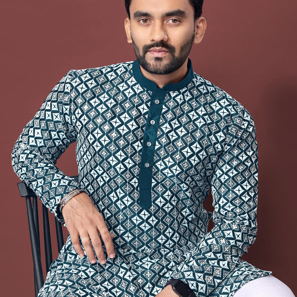 Prazu Fashion Royal Blue Silk Embroidered Thread Work Kurta