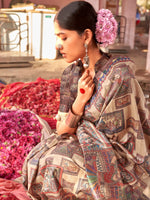 Thumbnail for NOZ2TOZ Women's Silk Blend Beige Printed Designer Saree With Blouse Piece - Distacart