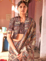 Thumbnail for NOZ2TOZ Women's Silk Blend Beige Printed Designer Saree With Blouse Piece - Distacart