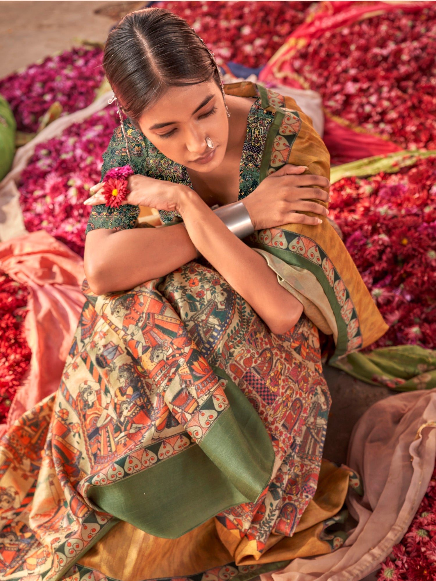 NOZ2TOZ Women's Silk Blend Beige Printed Designer Saree With Blouse Piece - Distacart