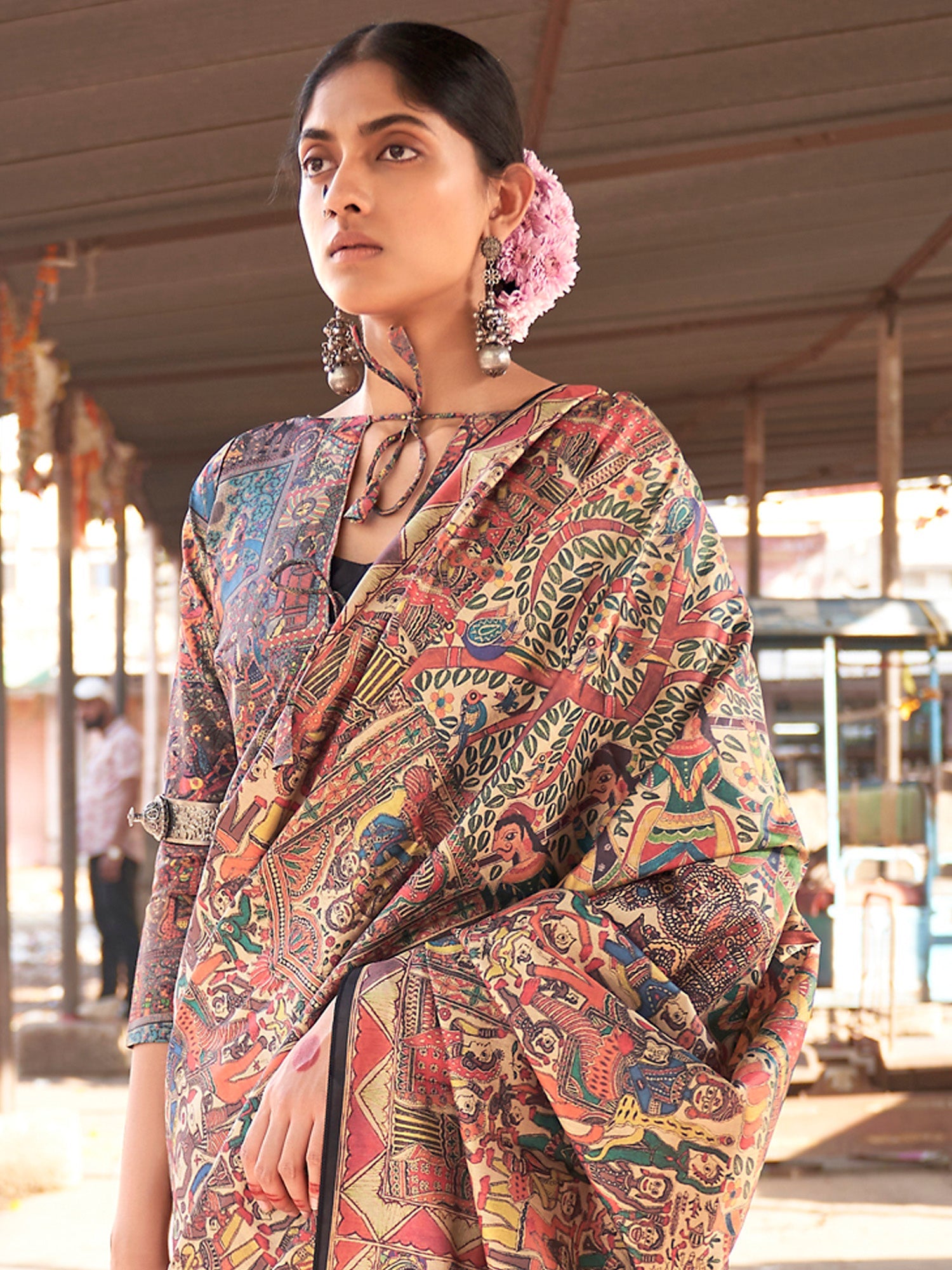 NOZ2TOZ Women's Silk Blend Beige Printed Designer Saree With Blouse Piece - Distacart