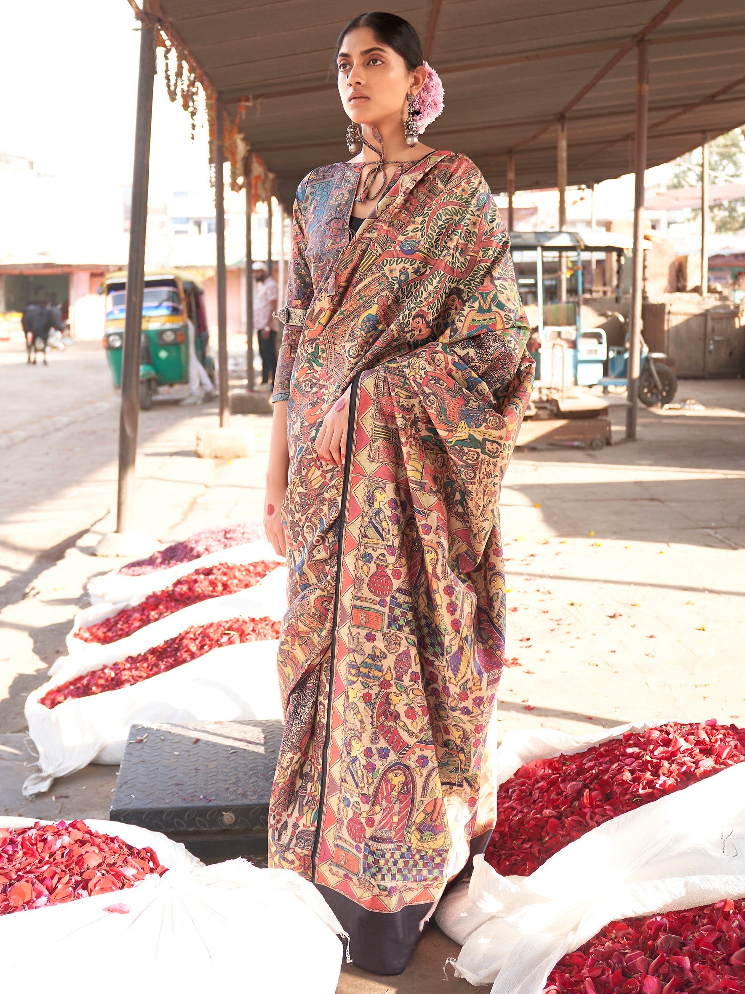 NOZ2TOZ Women's Silk Blend Beige Printed Designer Saree With Blouse Piece - Distacart