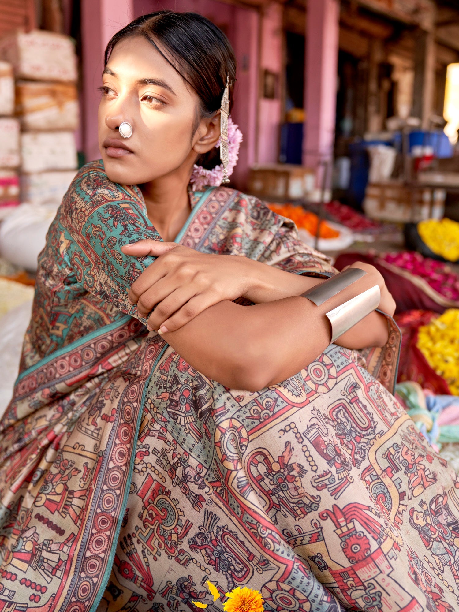 NOZ2TOZ Women's Silk Blend Beige Printed Designer Saree With Blouse Piece - Distacart