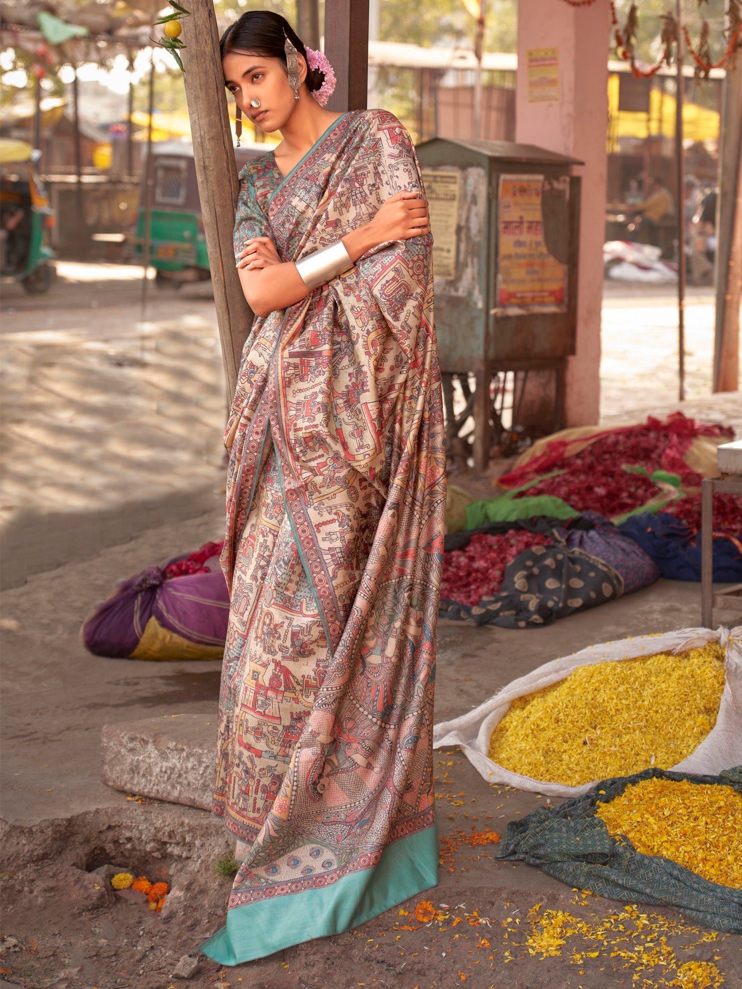 NOZ2TOZ Women's Silk Blend Beige Printed Designer Saree With Blouse Piece - Distacart