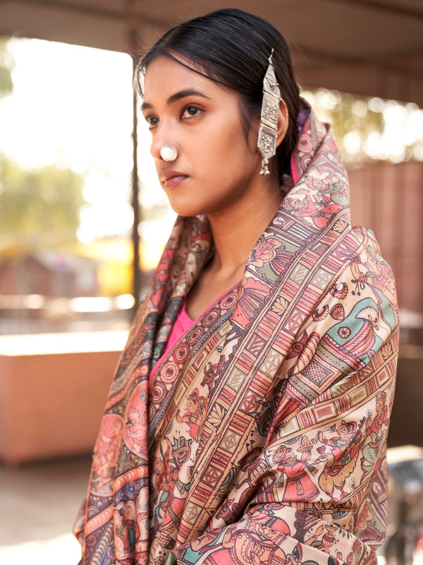 NOZ2TOZ Women's Silk Blend Beige Printed Designer Saree With Blouse Piece - Distacart