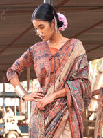 Thumbnail for NOZ2TOZ Women's Silk Blend Beige Printed Designer Saree With Blouse Piece - Distacart