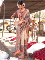 Thumbnail for NOZ2TOZ Women's Silk Blend Beige Printed Designer Saree With Blouse Piece - Distacart