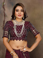 Thumbnail for Joban Fashion Maroon Floral & Botanical Motifs Satin Silk Banarasi Silk Saree - Distacart