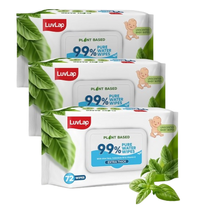 LuvLap Plant Based 99% Pure Water Extra Thick Unscented Baby Wipes - Distacart