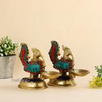 Thumbnail for CraftVatika Brass Pair Of Peacock Diya Stand Showpiece