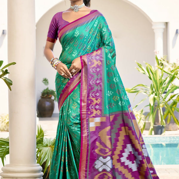 Astita Pochampalli Silk Rama Green Saree