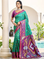 Thumbnail for Astita Pochampalli Silk Rama Green Saree