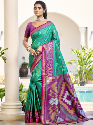 Astita Pochampalli Silk Rama Green Saree