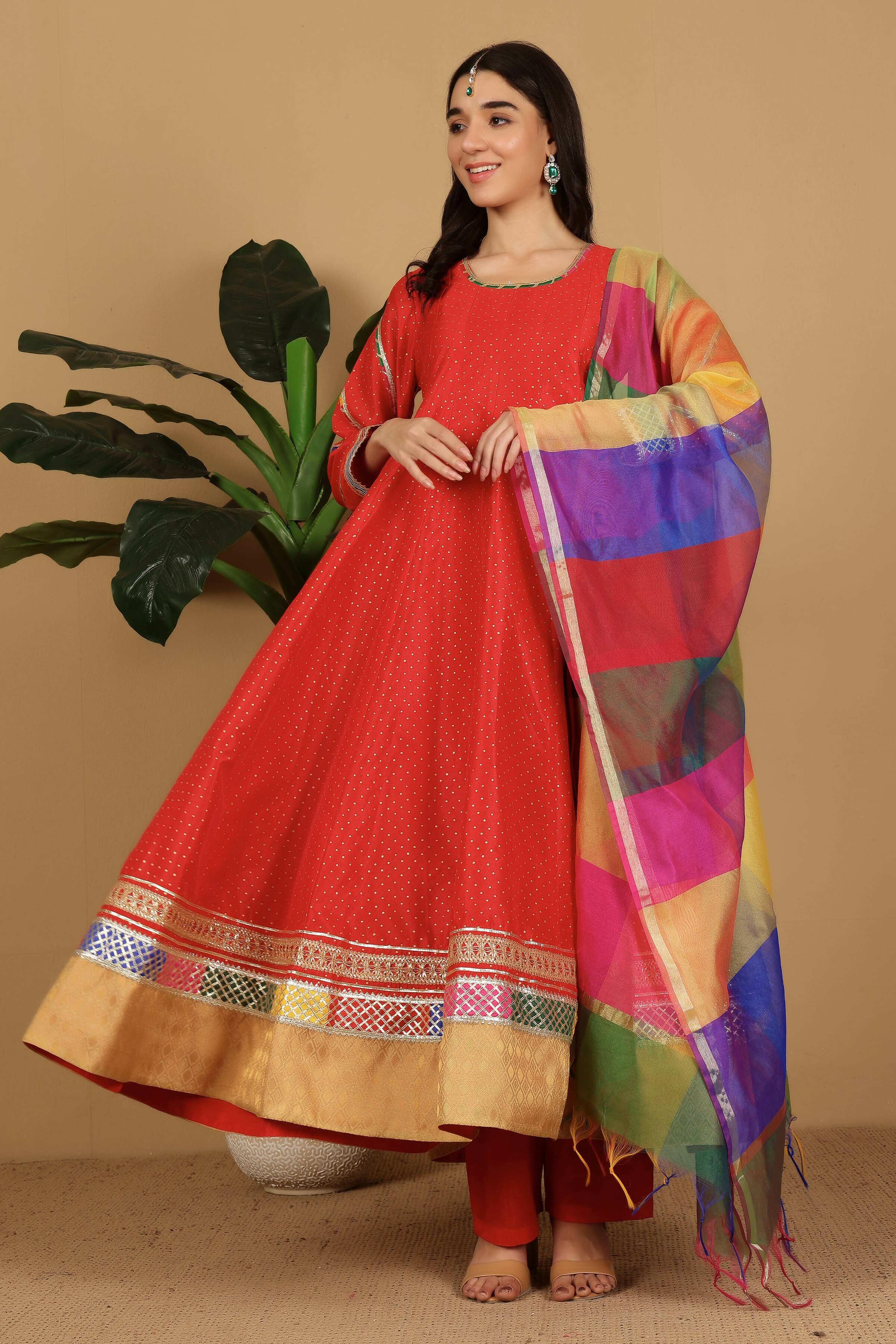 Joban Fashion Red Silk Lehenga Set