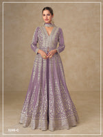 Thumbnail for Teeya Creation Onion Color Chinon Silk Heavy Embroidery Work Party Wear Long Gown - Dista