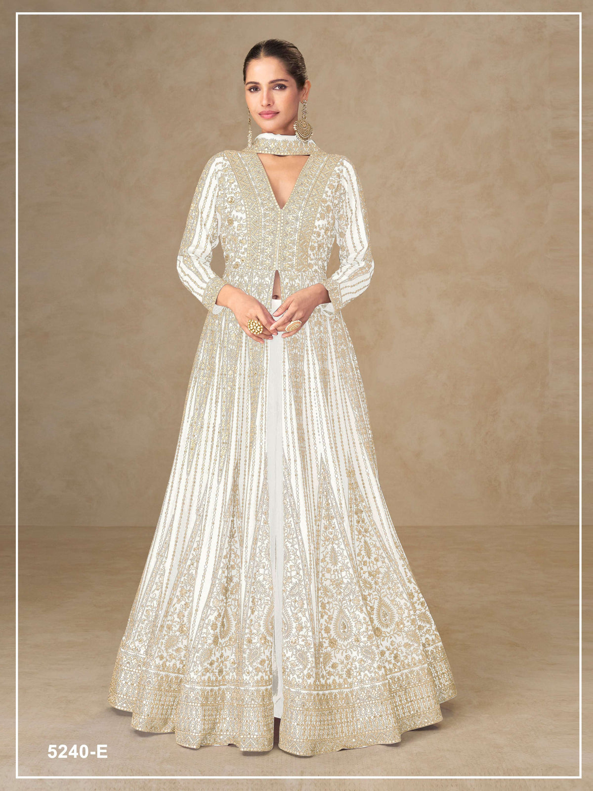 Teeya Creation White Color Chinon Silk Heavy Embroidery Work Party Wear Long Gown - Dista