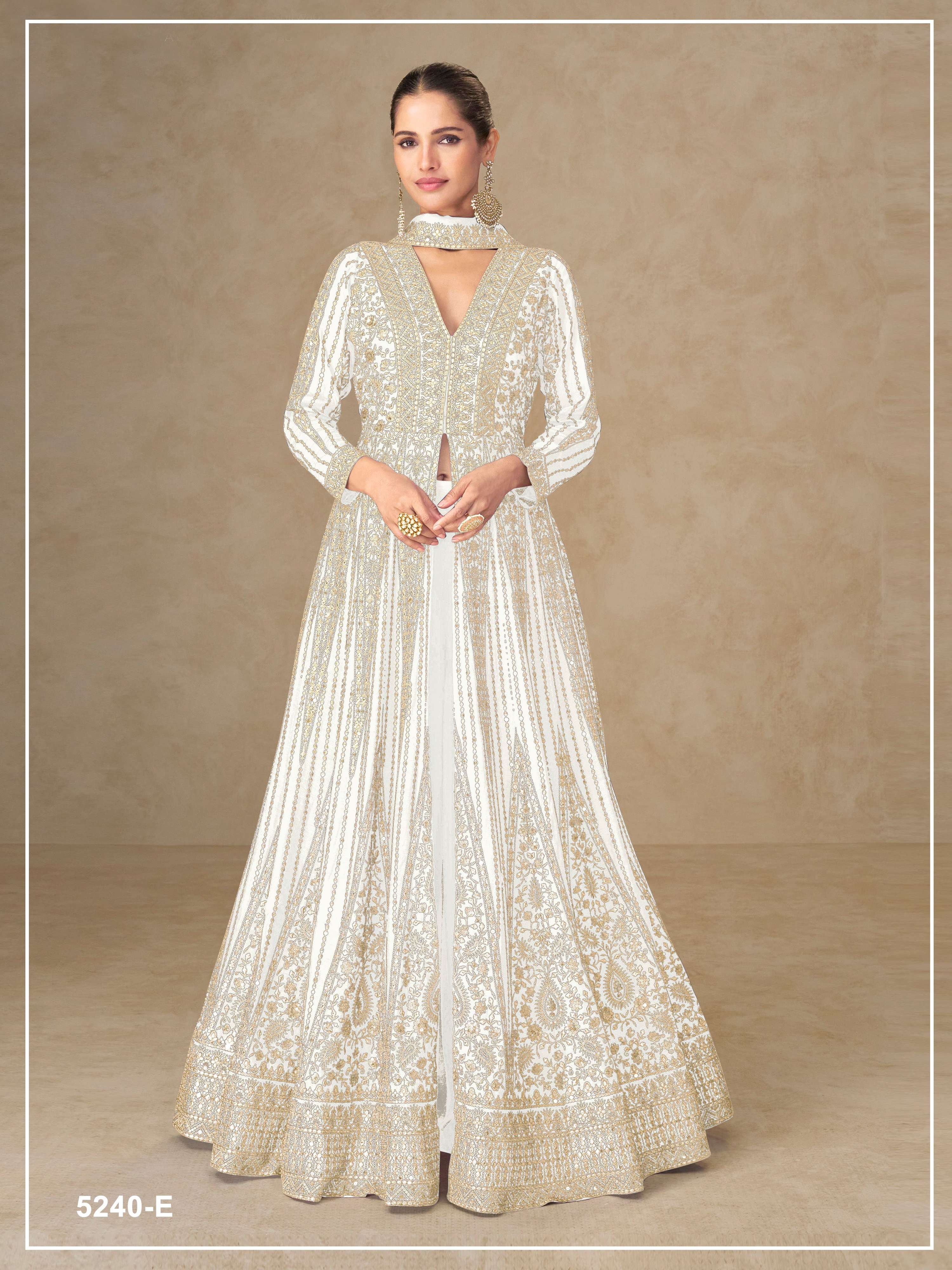 Teeya Creation White Color Chinon Silk Heavy Embroidery Work Party Wear Long Gown - Dista