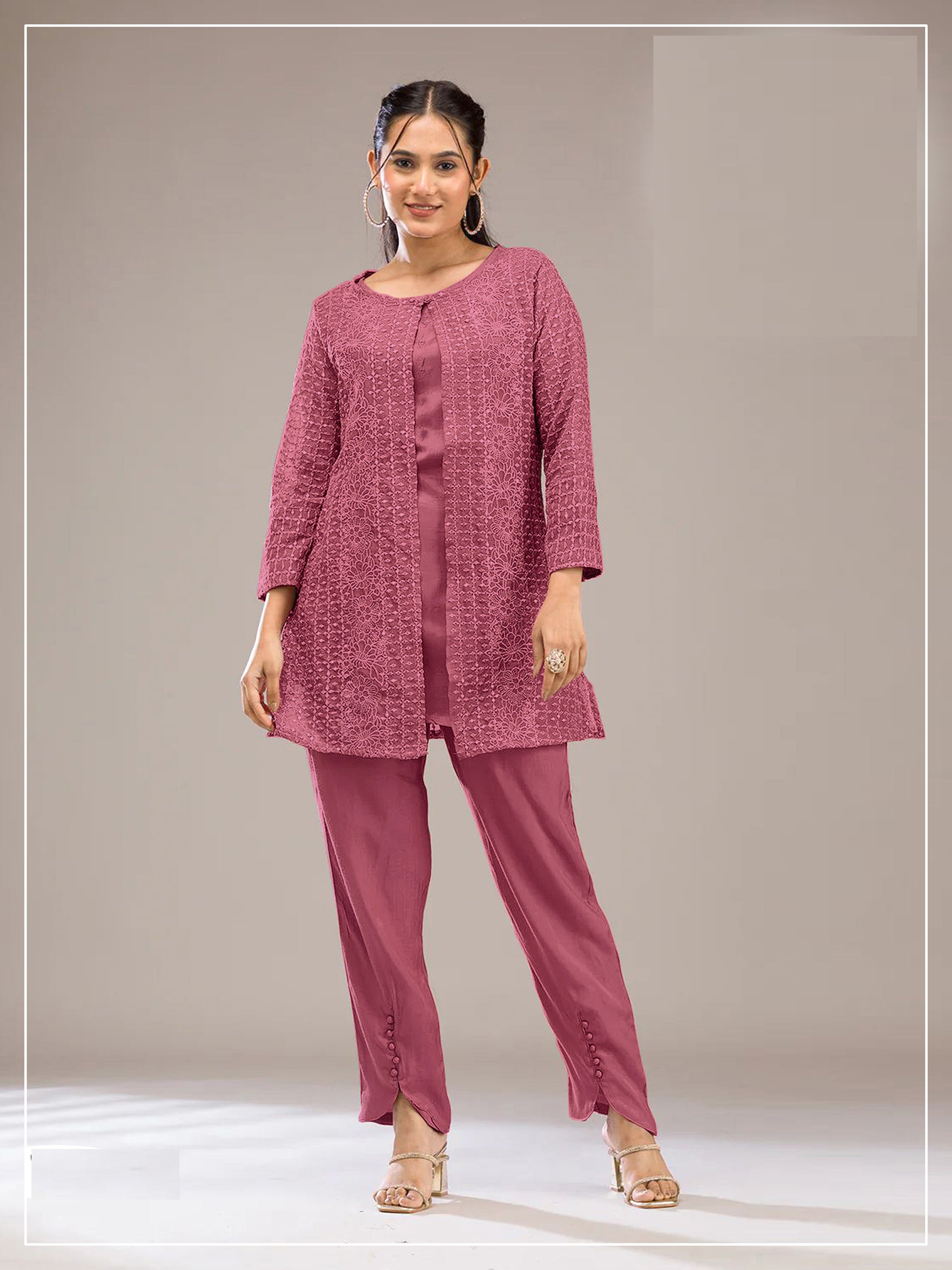 Teeya Creation Pink Color Faux Georgette Party Wear Designer Co Ord Set - Dista