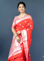Thumbnail for Jyoti Fashion Women's Red Soft Banarasi Silk Zari Woven Saree with Blouse - Distacart