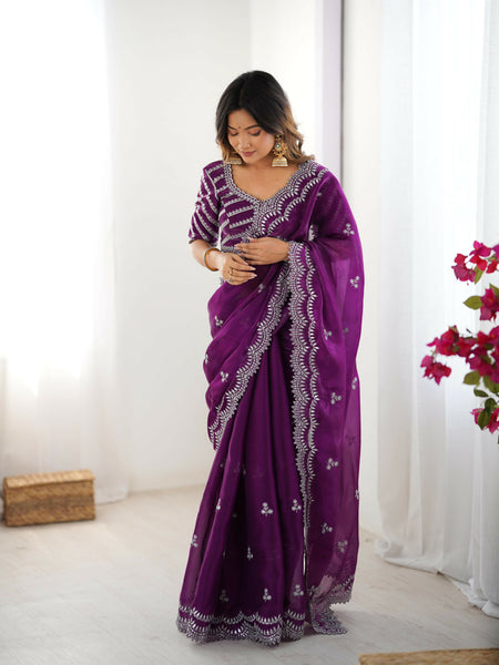 Joban Fashion Purple Jimmy Choo Saree With Thread with Sequins work