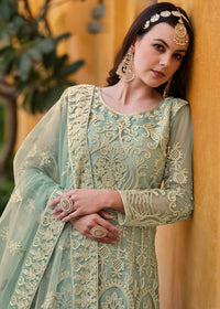 Thumbnail for Light Green Pure Butterfly Net Wedding Wear Anarkali Suit - Emponline - Distacart
