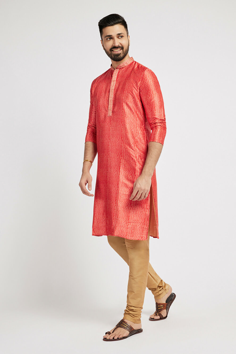 Ethnic India Red Men's Kurta Bandhani Polyester - Distacart