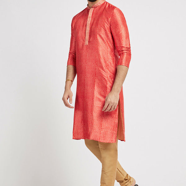 Ethnic India Red Men's Kurta Bandhani Polyester - Distacart