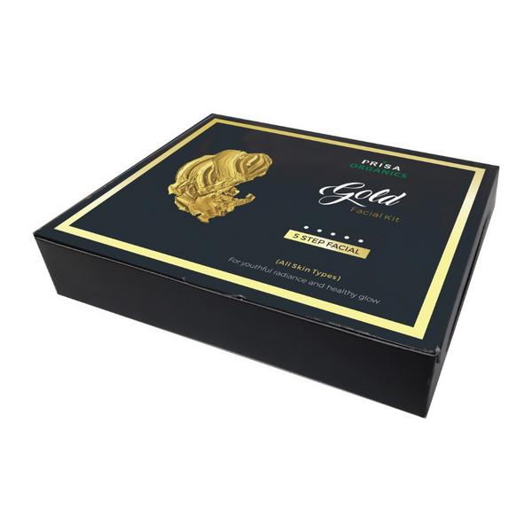 Prisa Organics Gold Facial Kit For Radiant & Glowing Skin - Cleanses & Rejuvenates Skin, Removes Dead Skin, Blackheads - Distacart